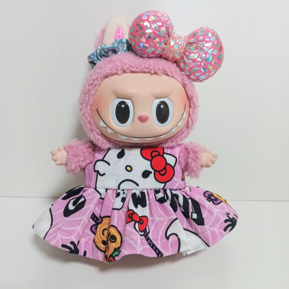 Hello Kitty Sanrio Ghost Handmade Dress and Metallic Bow Labubu Outfit